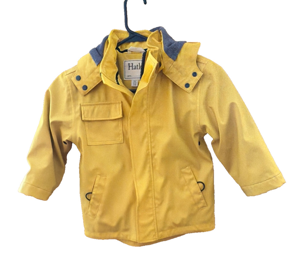 Hatley boys yellow rain coat sz 4 lined schoolboy outdoors